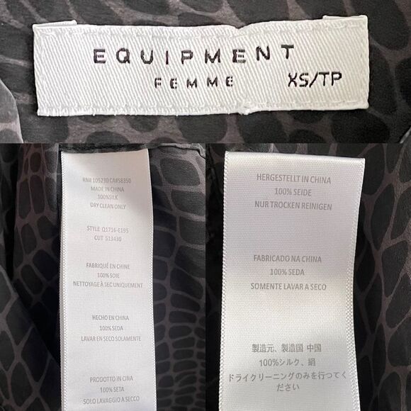 EQUIPMENT FEMME Silk Button Front Blouse Snake Print Black XS - Picture 5 of 5